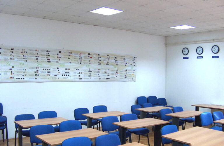 A classroom after school cleaning